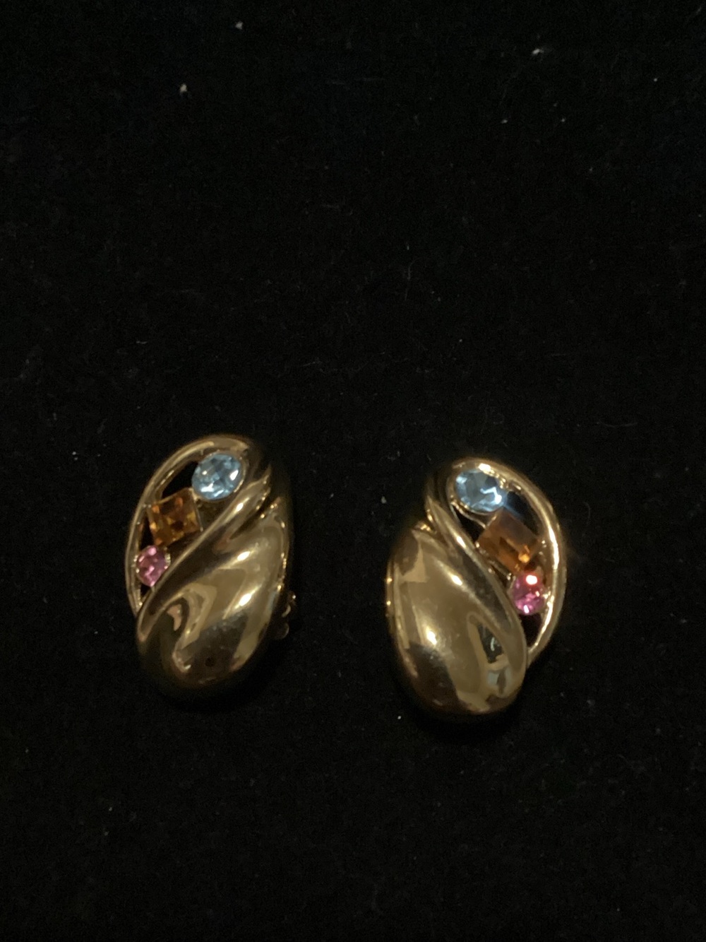 Givenchy Gold-Tone Clip-On Earrings with Blue, Pink, Brown Stones